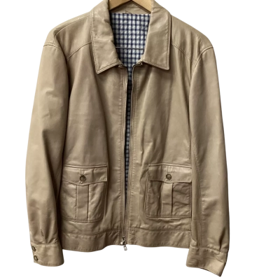  Mens Leather Jacket Beige made in Italy Ha