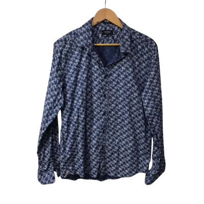 Oxford Mens Size L Blue / White Pattern Slim Fit Long Sleeve Shirt