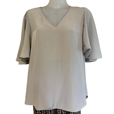 Mela Purdie   Nude Beige. Wide Ruffle Sleeve Top  Size 14 