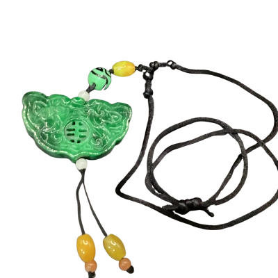 Jade Ruyi Pendant with Central Open Work on Black Adjustable Cord