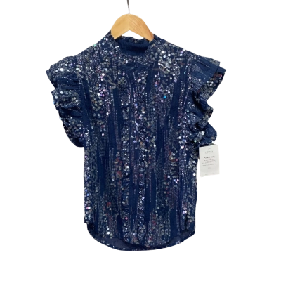 Joey Womens  Size 8 Sequin Short Sleeve Top Blue 
