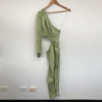 HELLO MOLLY Green One Shoulder Long Sleeve Cut Out Midi Dress  Size 12