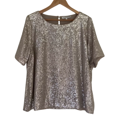 David Jones.  Beige Gold Sequin Top.   Size XL 