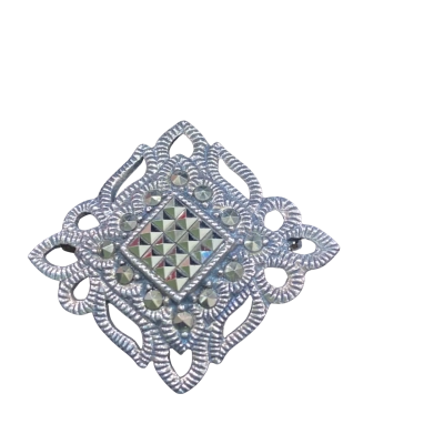 925 Sterling Silver Brooch - Silver and Marcasite 