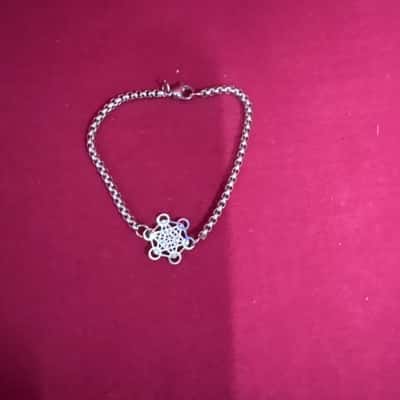  Women's silver Tone Chain Bracelet with a Decorative Geometric Charm 