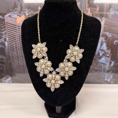 Statement Costume Jewellery   Gold Tone with Faux Pearl Clusters. 