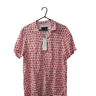 Kenji Men's Size S Short Sleeve Christmas Shirt Pattern / Red / White 