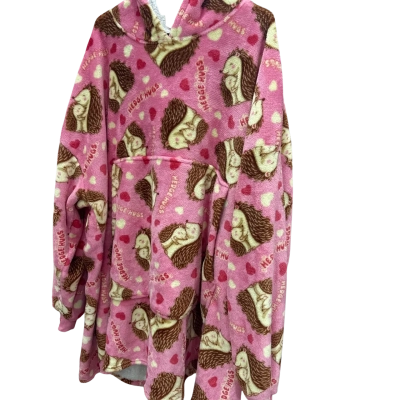 Pink Hedgehog Womens  Size One Size Pyjama Hooded Jumper