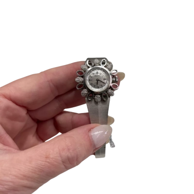 VINTAGE ENICAR Women's Watch Rhodium-plated flower design 