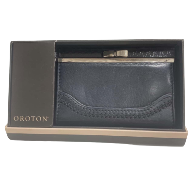 Oroton Womens Stitch detail Coin Purse Black  / Silver 