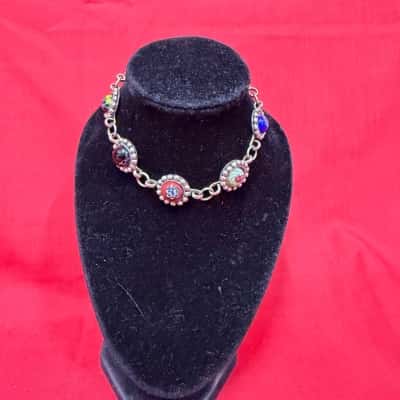  Women’s  Silver Glass Millefiori design bracelet featuring multicolored glass cabachons 