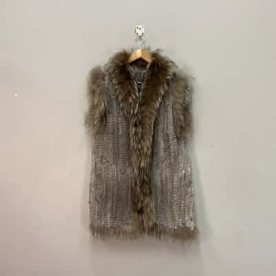  Womens  Size M/L Furry Vest Jacket Brown / Grey 