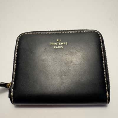  Printemps Paris Black Leather Wallet with Gold Tone Zip