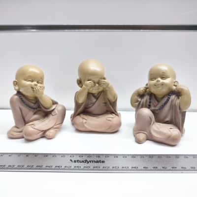 See Hear Speak No Evil Baby Buddha Monks Figurines Set of 3 Resin Statues