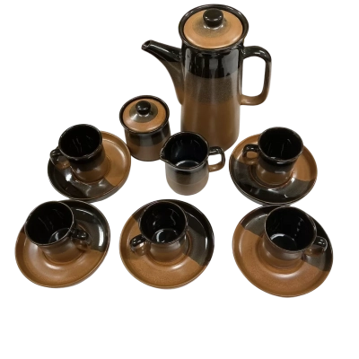 Vintage korean made vila stoneware coffee pot with sugar bowl and 5 cups
