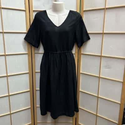 Gorman Women’s Size 10 Linen Blend Short Sleeve Dress / Below Knee Length Dress Black  