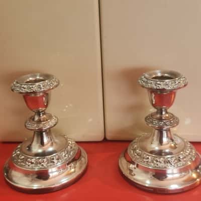 Antique Silver plated candle stand in a pair