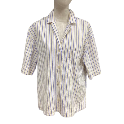 COS Womens  Size M Short Sleeve Shirt Blue / Cream / Striped / White 