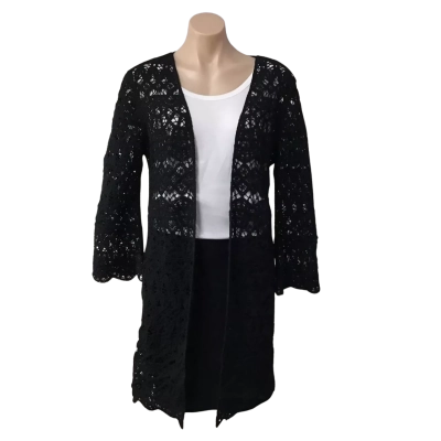 Forever New Womens approx Size S / M Black Crochet Pattern Longline Open Cardigan 