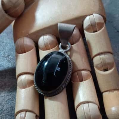 Large Black Stoned Pendant Stamped '925 TM-287 MEXICO'