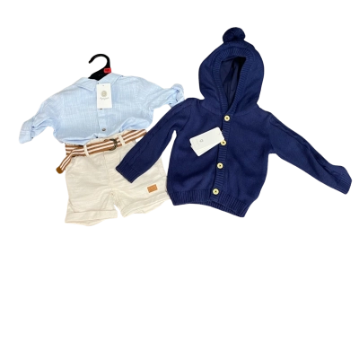  Dymples Shorts & Shirt Set (Size 1) & Korango Lined Cable Jacket (Size 1Y) Boys Cotton Clothes Bundle