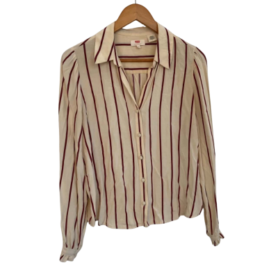Levis Womens  Size M Button Up Top / Long Sleeve Top Beige / Navy Blue / Red / Striped 