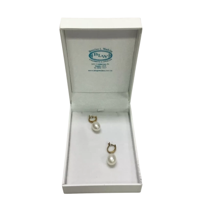 9ct Gold Brendan L. Watkins Goldsmith & Jeweller White South Sea Pearls Suspended From Gold Fittings - New In Box