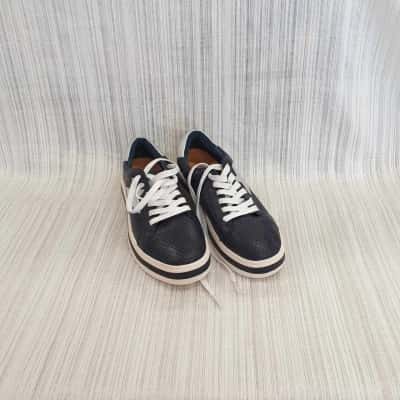 Alfie & Evie Pixi Leather /Navy Blue & White with Silver Side Star Detail /Platform /Lace-up /Casual /Shoes/ Sneakers Size 38 