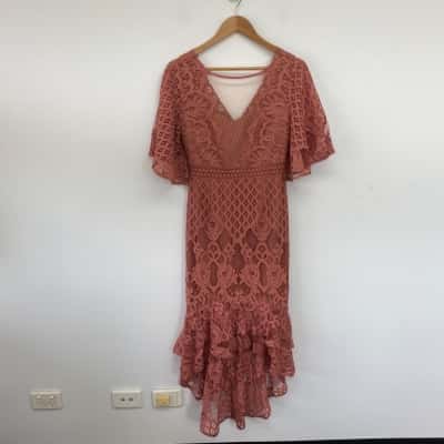 Two Sisters Dusty Rose Pink Lace Short Sleeve Maxi Dress  Size 8 