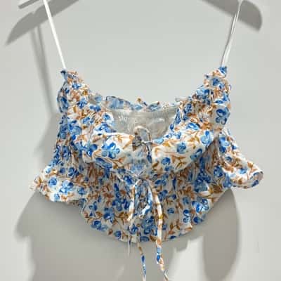 Billy J Womens Shirt Size 12 Blue / Brown / White 