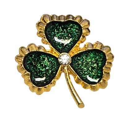  Womens Brooch Gold / Green 3 Leaf Clover
