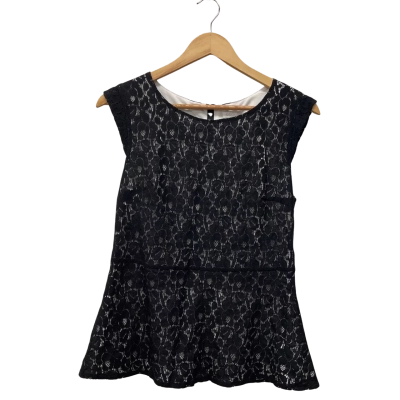  Womens KHOKO Size 10 Sleeveless Top Black  / White 