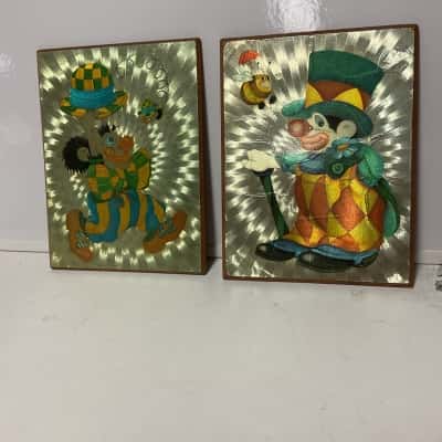 Vintage dufex foil art clown prints x 2
