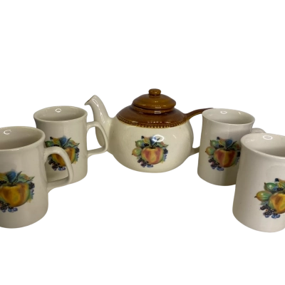 Bendigo Pottery Heritage Teapot And Cups - Set of 5 