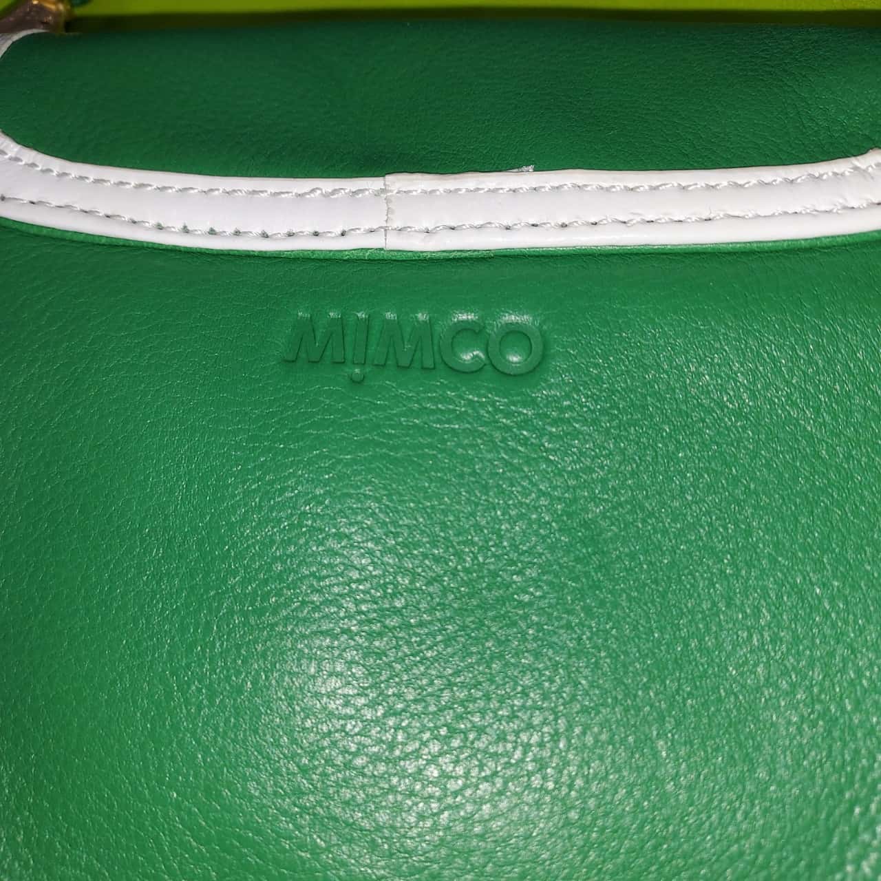 Mimco Gold Hardware Green Leather Cross body Handbag Snakeskin Aged
