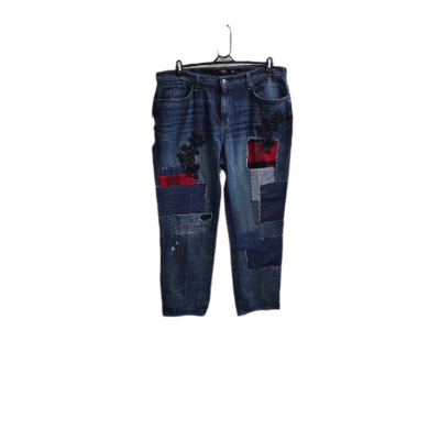 Lauren Ralph Lauren Patchwork Embroidered Distressed Blue Jeans Size 14W