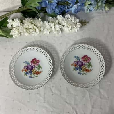 Vintage Schumann Arzberg Bavaria Floral Pattern Reticulated Edge Porcelain Plates (x 2)
