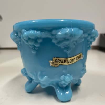 Blue Opaline/Milk Glass Lolly Dish