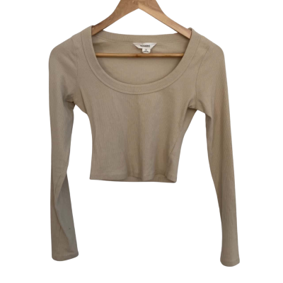 Glassons Womens  Size S Cropped Top / Long Sleeve Top Beige 