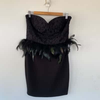 Symphony Fashion Black Strapless Feather Mini Dress Size L 
