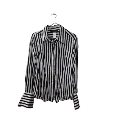 Jones New York Women's Size 16 Striped Long Sleeve Shirt in Navy Blue & Off White 
