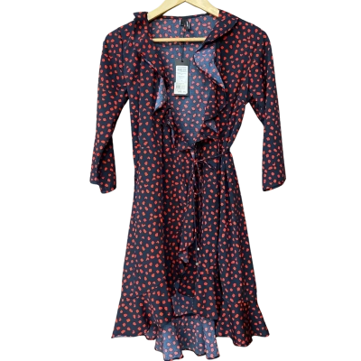 BNWT Vero Moda Womens Size S Navy Blue/Red Polka Dot Dress 