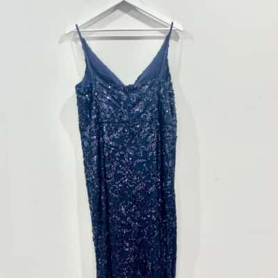 Mei Mei Navy Sequin Maxi Dress Size 16
