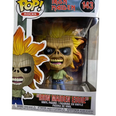 a Funko Pop! Rocks: Iron Maiden Eddie #143 vinyl figure, featuring the band's mascot, Eddie