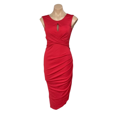Forcast Womens Size 4 Red Melody Peek-a-boo Twist Sleeveless Midi Dress (new)
