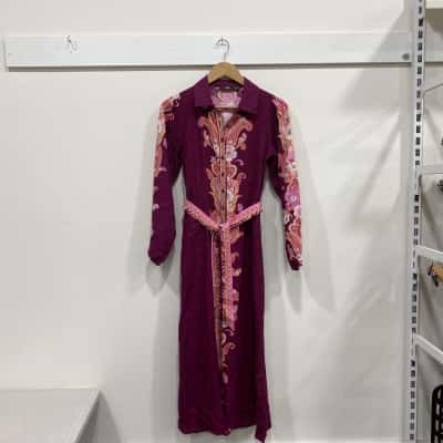 Sportsgirl Womens  Size 4 Long Sleeve Dress Floral / Maroon 