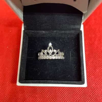 Women’s princess tiara crown Ring Silver 925 stamped