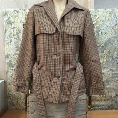  Vintage Cote D’Azur Size 10 Short Coat plaid brown orange