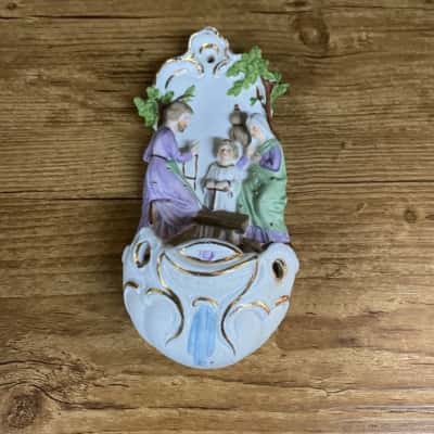 Vintage 7” Bisque Holy Water Font