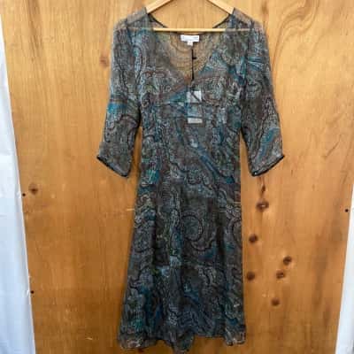Saba Green Patterned Silk Dress Size 12